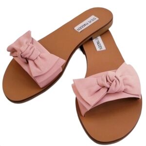 Steve Madden Knotts Pink Bow Slide Sandals Size 6.5 Blush Flat